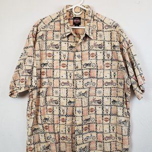 Vintage Harley Davidson Hawaiian Shirt All over Print Tan S Sleeve Men's XL